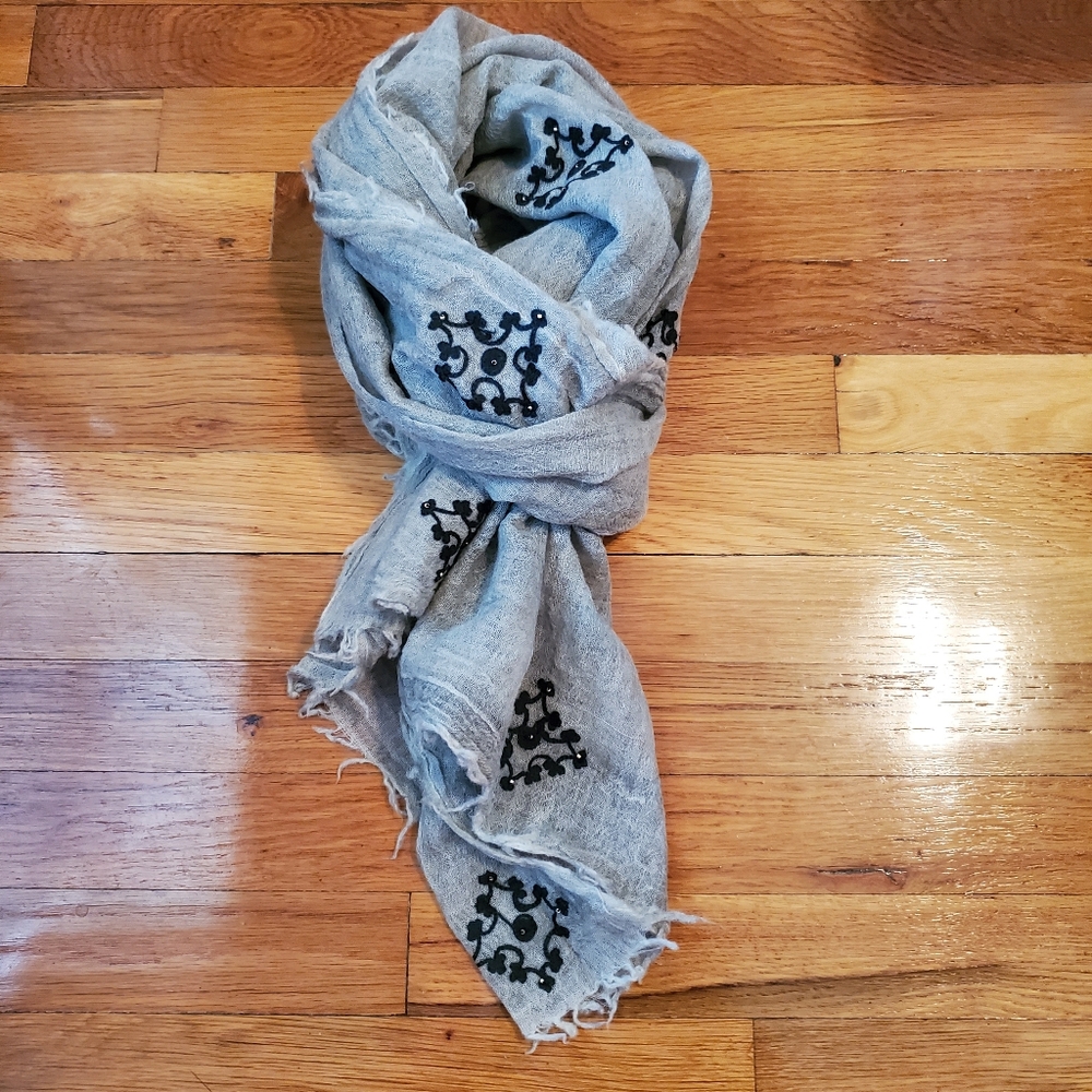 Gray Scarf / Wrap With Black Detailing